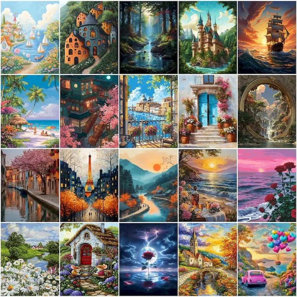 1pc frameless Painting By Numbers For Drawing Landscape on canvas Acrylic Paints Art Supplies Handmade Markers By Numbers Home D
