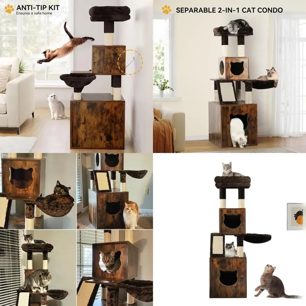 YITAHOME Albero per Gatti 4-in-1 con Lettiera, Tiragraffi, Tavolino e Cesto per Gatti di Grandi Dimensioni
