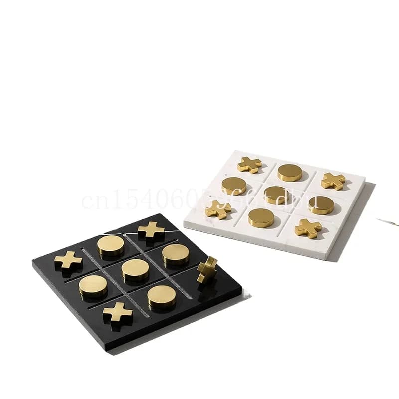 Set di Scacchi Decorativo XO in Marmo e Metallo, Pezzi per Gioco del Tris