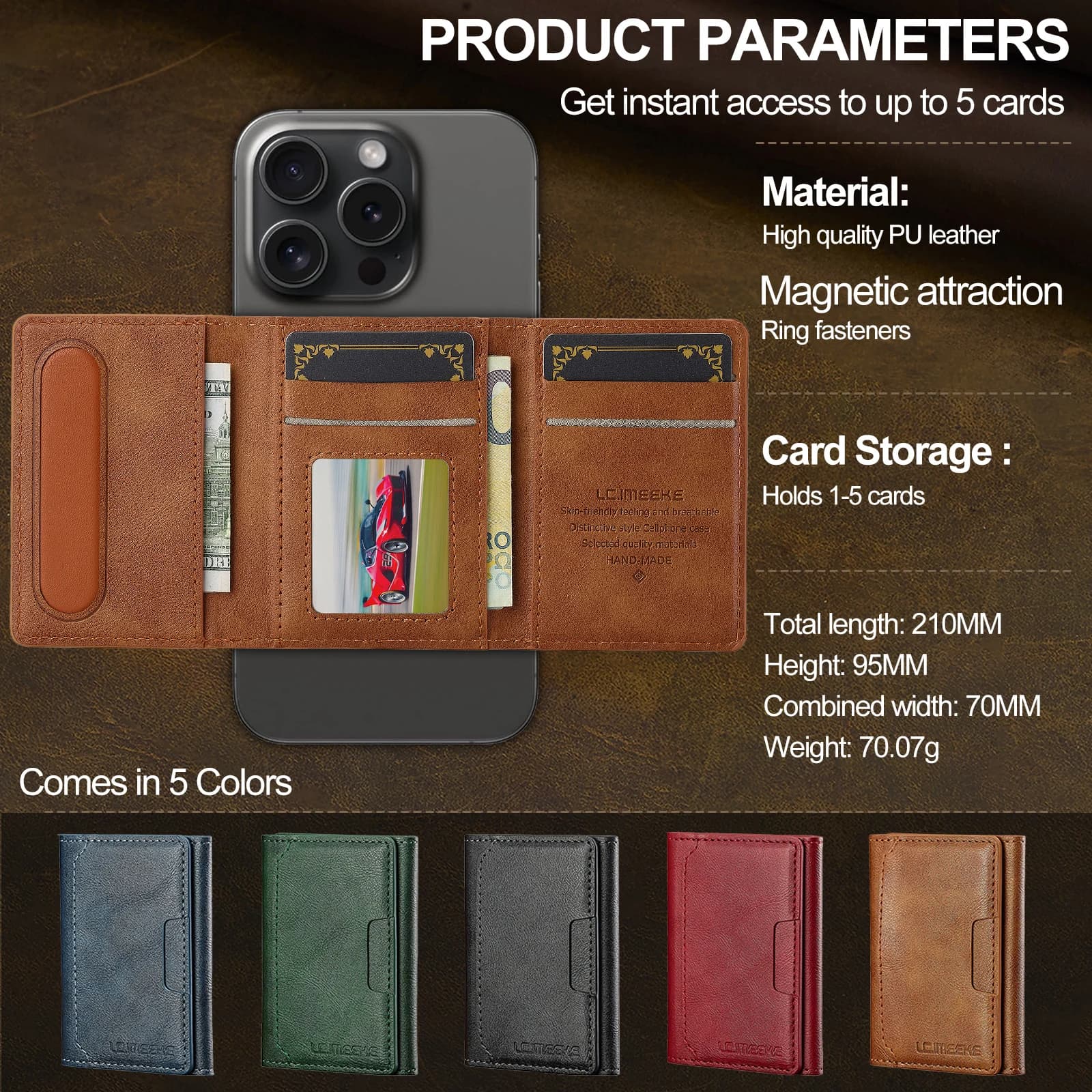 Magnetic Card Holder for iPhone Samsung Google Xiaomi Magsafe Functions Card Holder PU Leather Wallet Slim Pocket