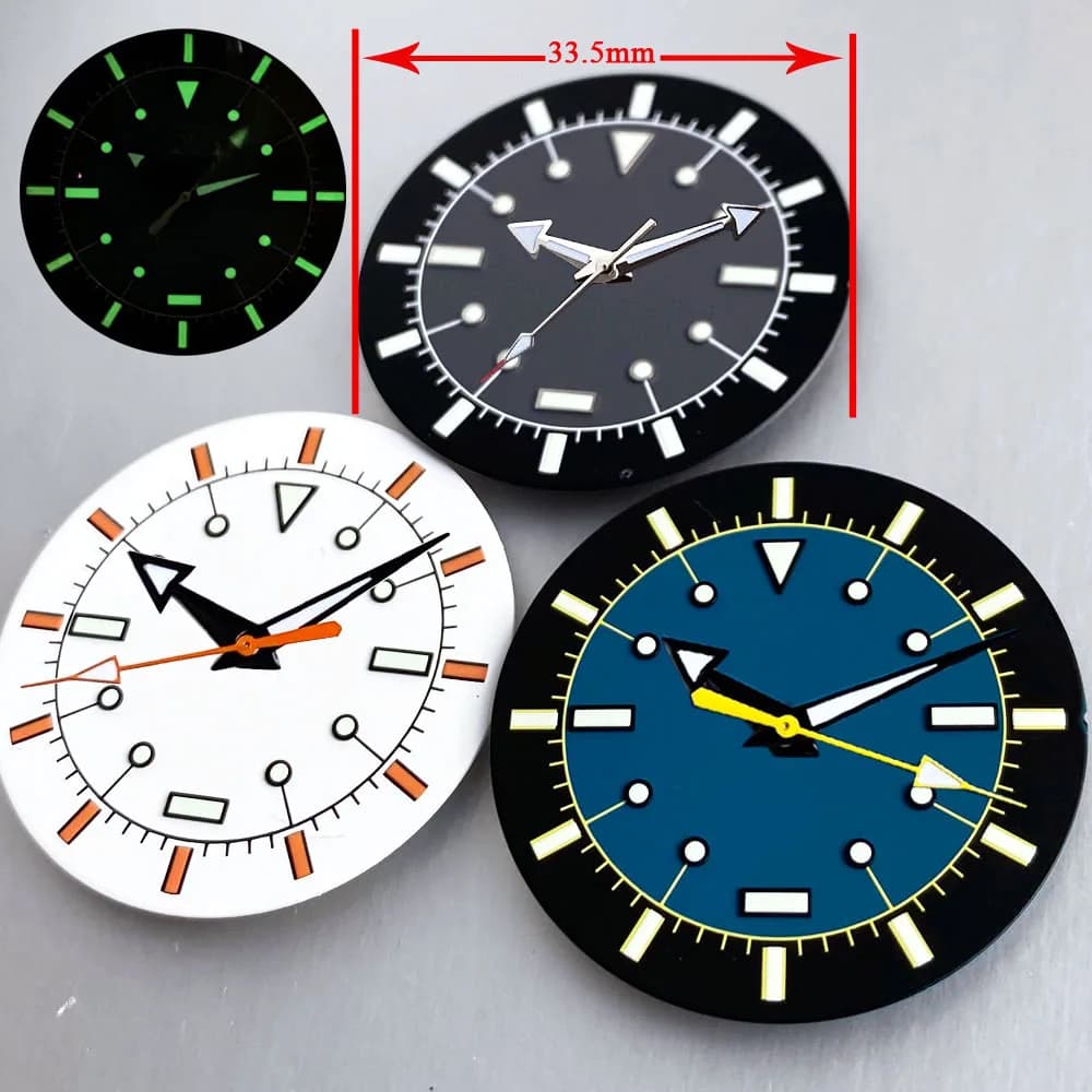 White Black Blue 33.5mm Watch Dial Hand Set Luminous Fit NH35 NH36 ETA 2824 PT500 Movement For Diver Men Watch Parts Accessories