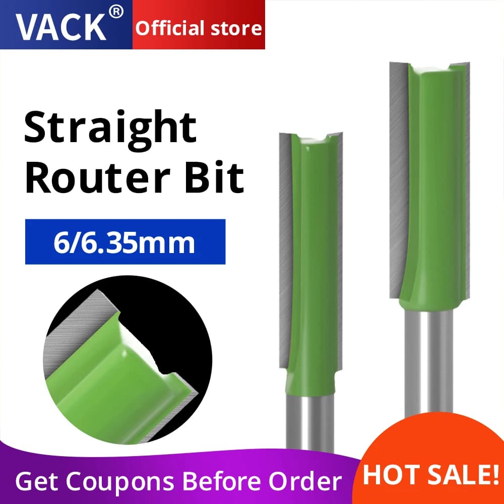 VACK 1/4 6mm Shank 2Flute Clean Straight Bit strumenti per la lavorazione del legno Set di punte per Router per fresa a candela in carburo di tungsteno di legno
