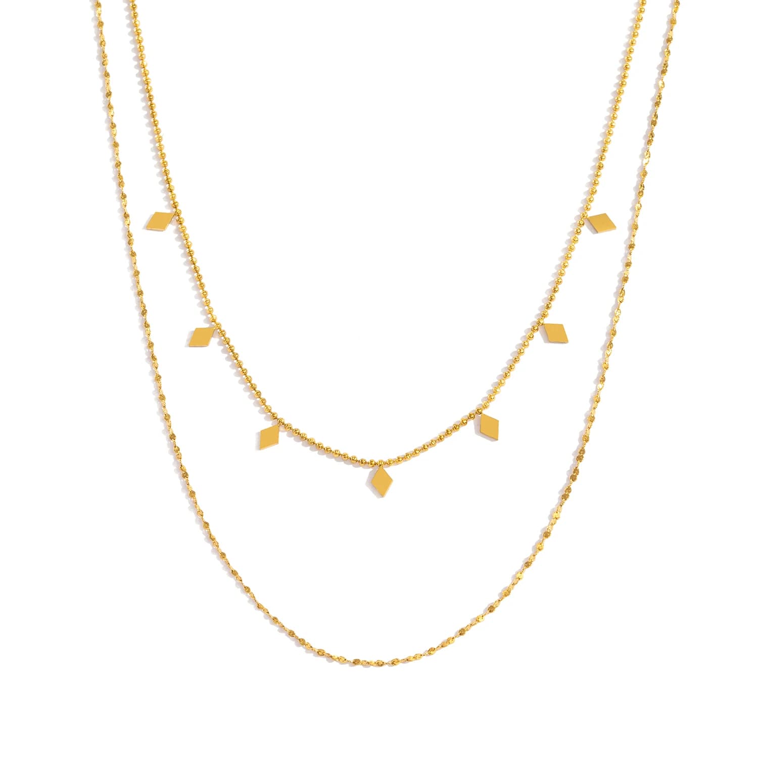 Double Layer Necklace for Women - 18K Gold Plated Stainless Steel Chains, Lightweight Tangle-Free Everyday & Party Jewelry Gift