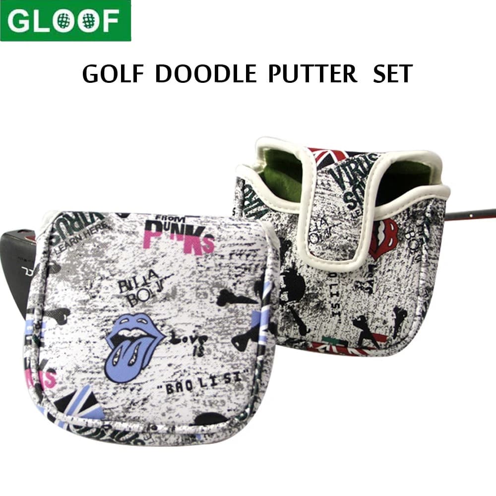 Copricapo da putter per mazzuolo da golf impermeabile, modello graffiti quadrati, in pelle PU con copricapo con motivo a fibbia magnetica