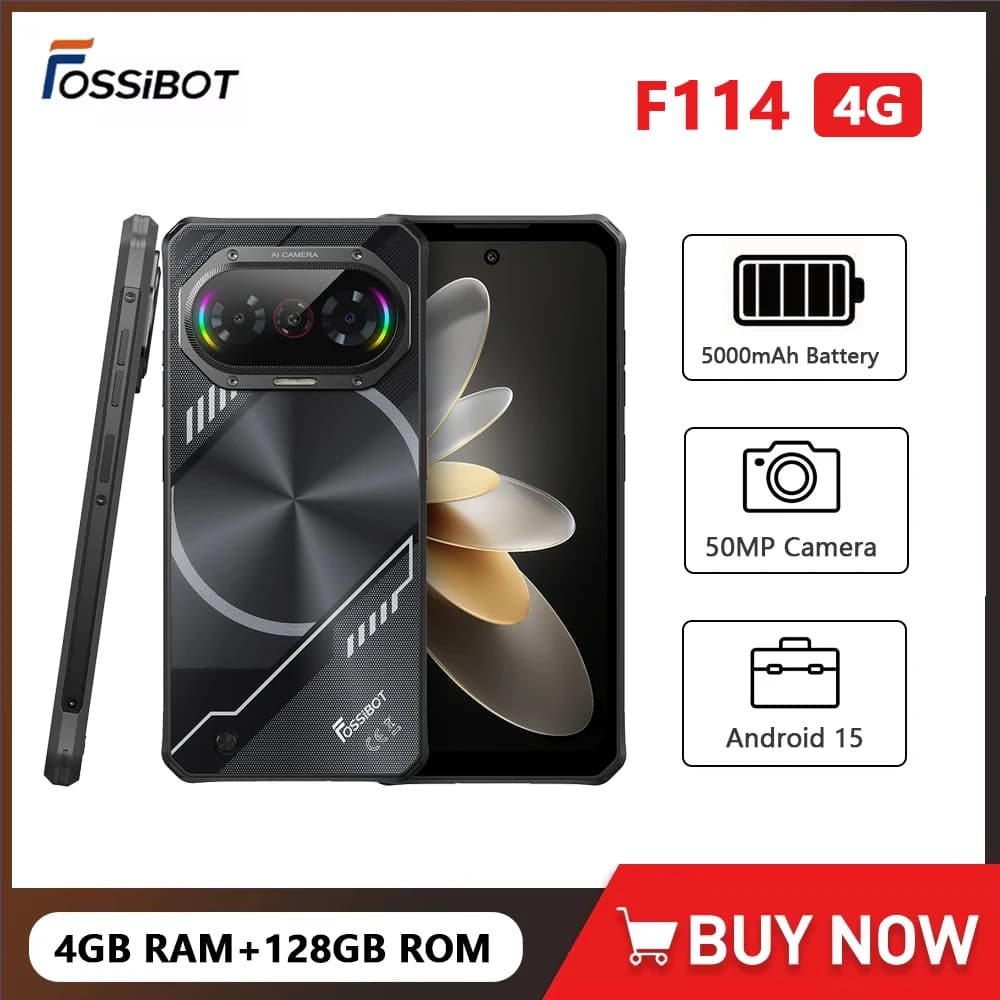 Fossibot F114 Telefono robusto ultrasottile 4 GB di RAM + 128 GB di ROM Unisoc T615 Telefono cellulare Fotocamera da 50 MP 5000 mAh Smartphone Android 15 NFC