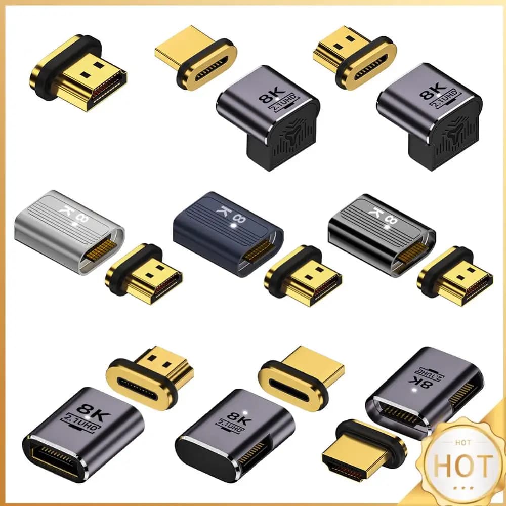 Adattatore video magnetico compatibile HDMI 2.1 8K, da maschio a femmina, 8K/60Hz 4K/120Hz 48Gbps, contatti a 19 pin per HDTV e laptop