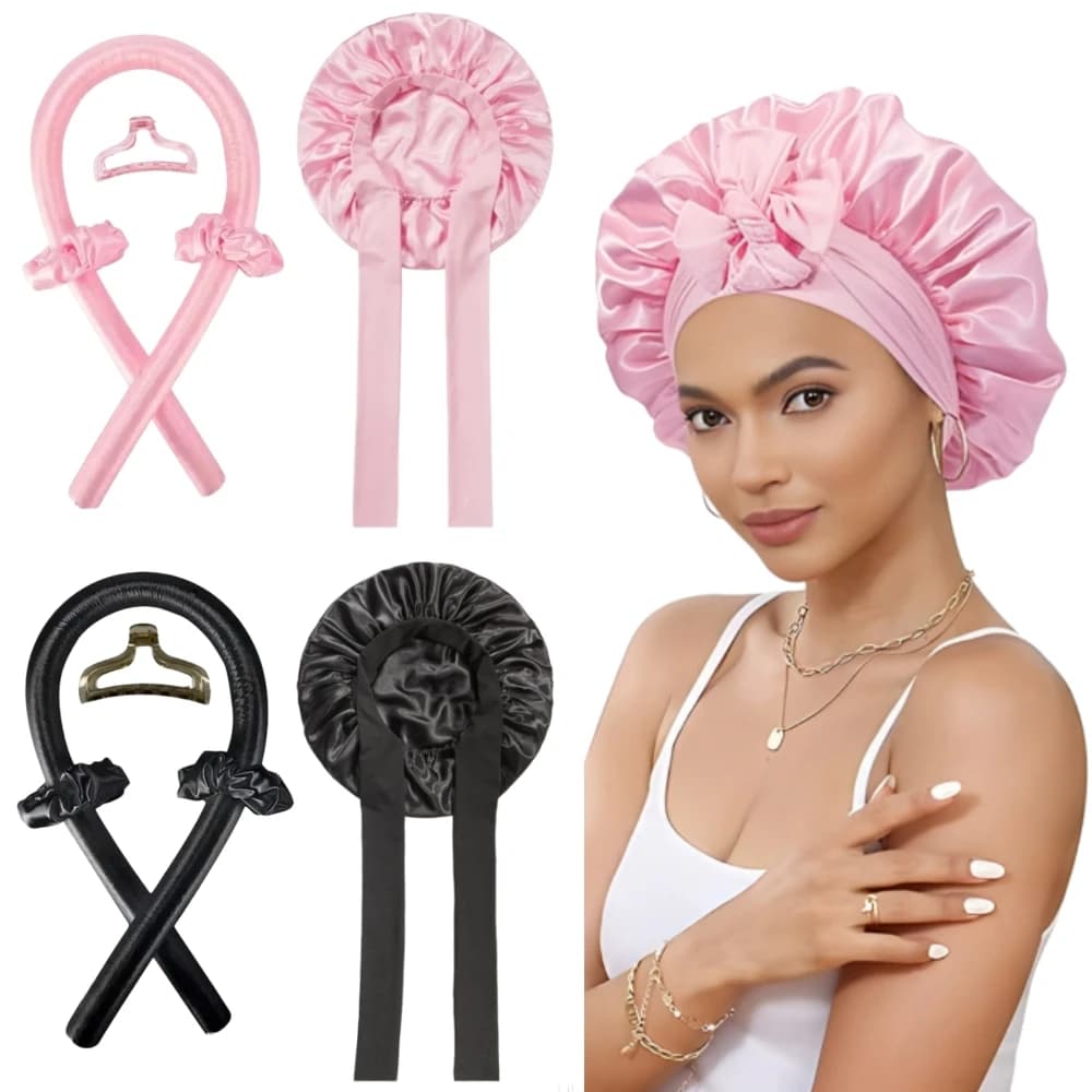 Heat-free curling band, soft curlers with night bonnet, heat-free curlers, satin curls, natural curls, styling tools