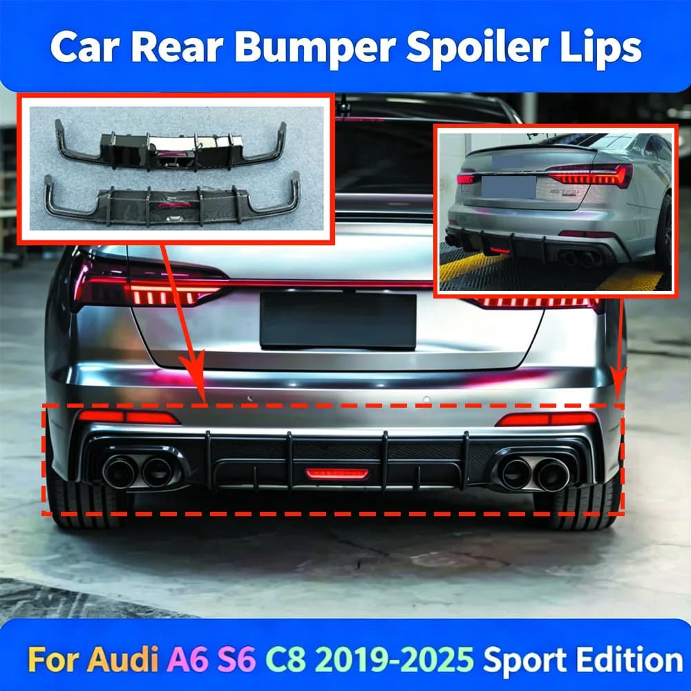 Car Rear Bumper Spoiler Lips for Audi A6 S6 C8 2019-2025 Sport Edition Lower Splitter Diffuser Guard Board Accessories Tuning