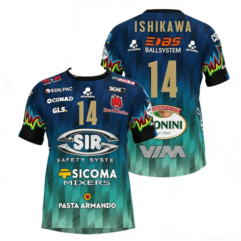 Maglia da Pallavolo 2026 Uomo Donna N.14 Sir Safety Perugia T-shirt Abbigliamento da Partita Maglietta da Spiaggia Uomo Ishikawa Home Champions Sportswear