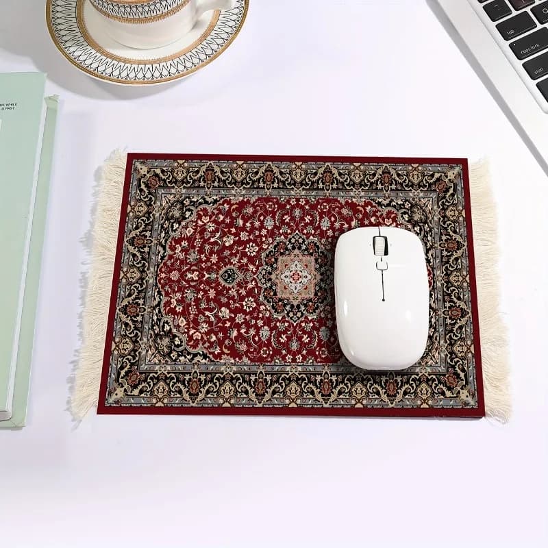 Tappetino per mouse in stile persiano con supporto per il polso - base in gomma antiscivolo, tappetino rettangolare con bretelle, mouse e sottobicchiere
