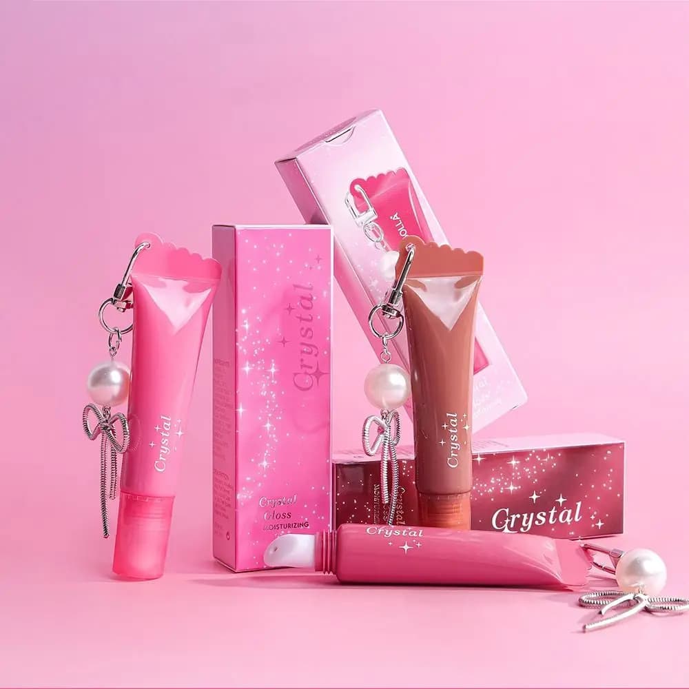 New Hydrating Mirror Lip Gloss Shiny with Bow Keychain Lipstick Moisturizing Hydrating Gloss Lip Long-Lasting Look