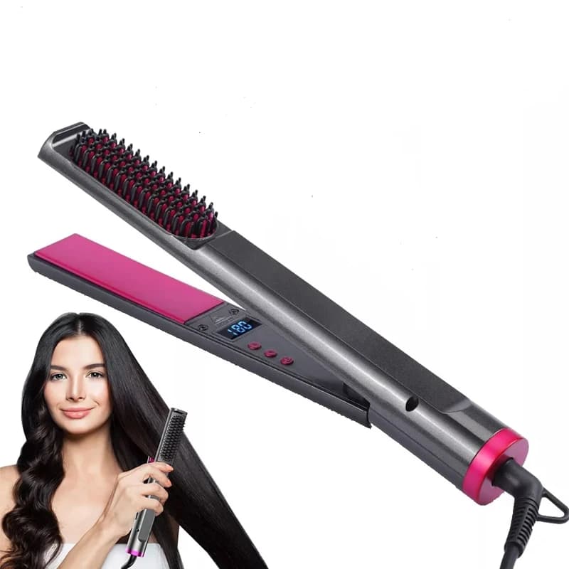 Wholesale 2 In 1 Ceramic Hair Straightening Brush Professional Electric Hair Straightener Comb for Household Salon Hair Styling