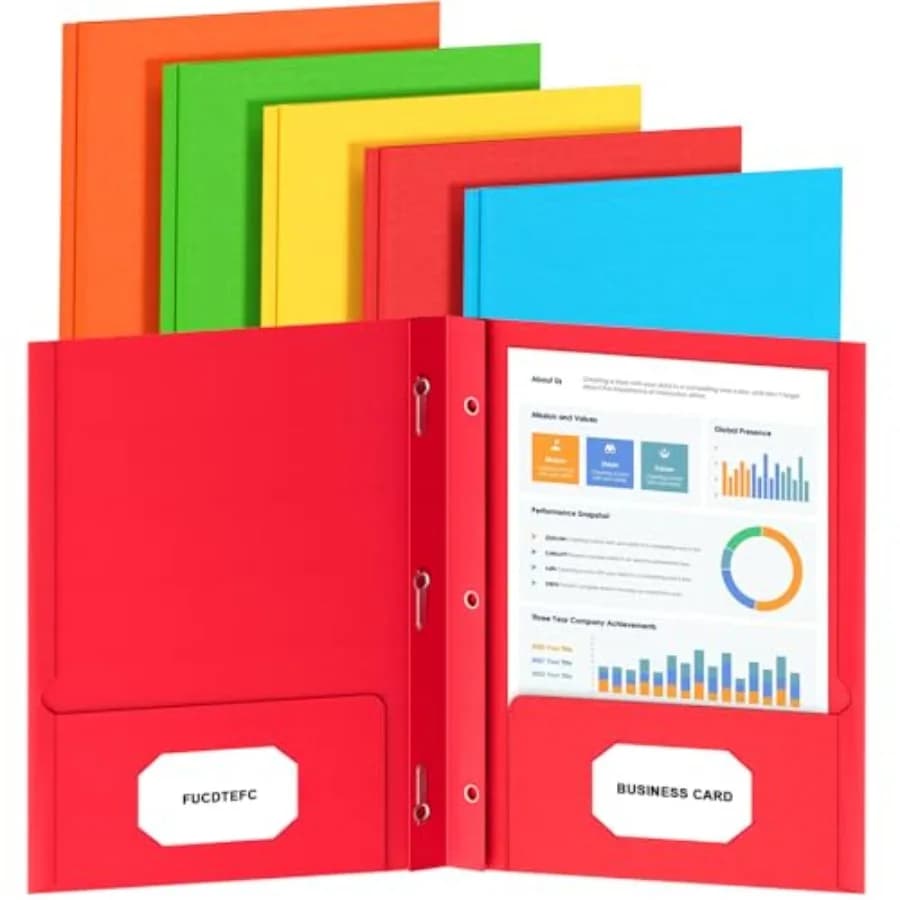 2 Pocket Folders with Prongs, 5 Pack Paper Folders with Pockets and Prongs, File Folders with Fasteners, Heavy Duty Two Pocket