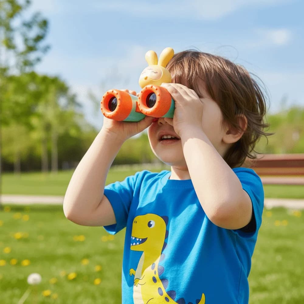 Telescopi Binoculari Rimovibili per Bambini con Fischietto, Telescopi a Forma di Coniglio per Esplorazione Scientifica, Telescopio in Plastica per Bambini