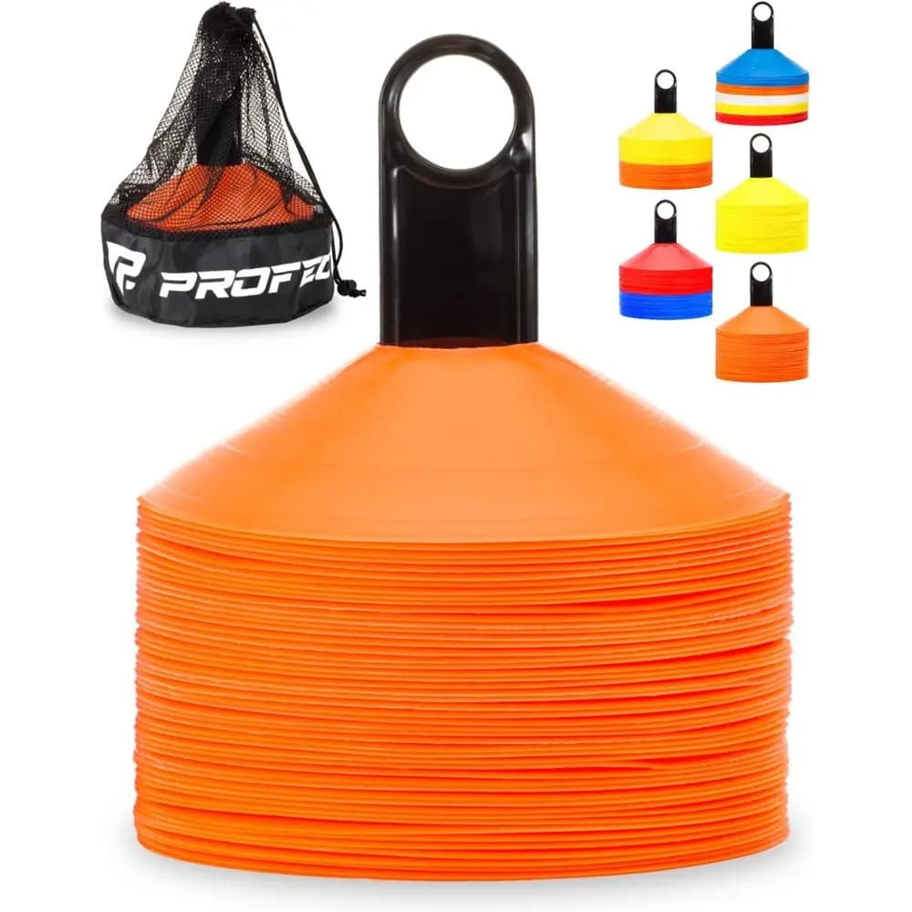 Confezione da 50 Coni per Allenamento con Borsa per il Trasporto, per Calcio, Football, Basket e Pratica Sportiva per Bambini