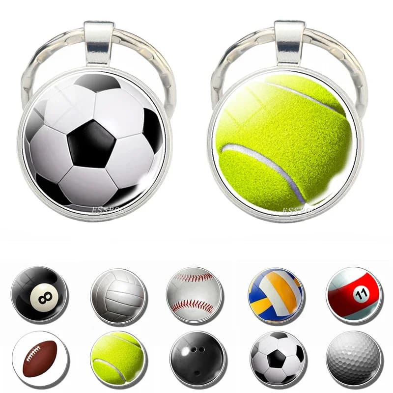 Moda calcio calcio Tennis Baseball pallavolo vetro Cabochon portachiavi palla Sport uomo gioielli portachiavi regali portachiavi in metallo