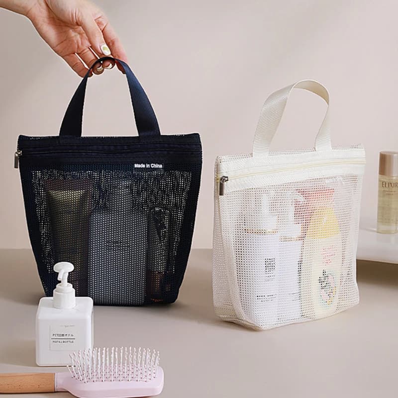 Borsa per il trucco portatile, borsa da bagno impermeabile in rete, borsa da palestra, borsa per riporre oggetti vari, borsa da viaggio per articoli da toeletta