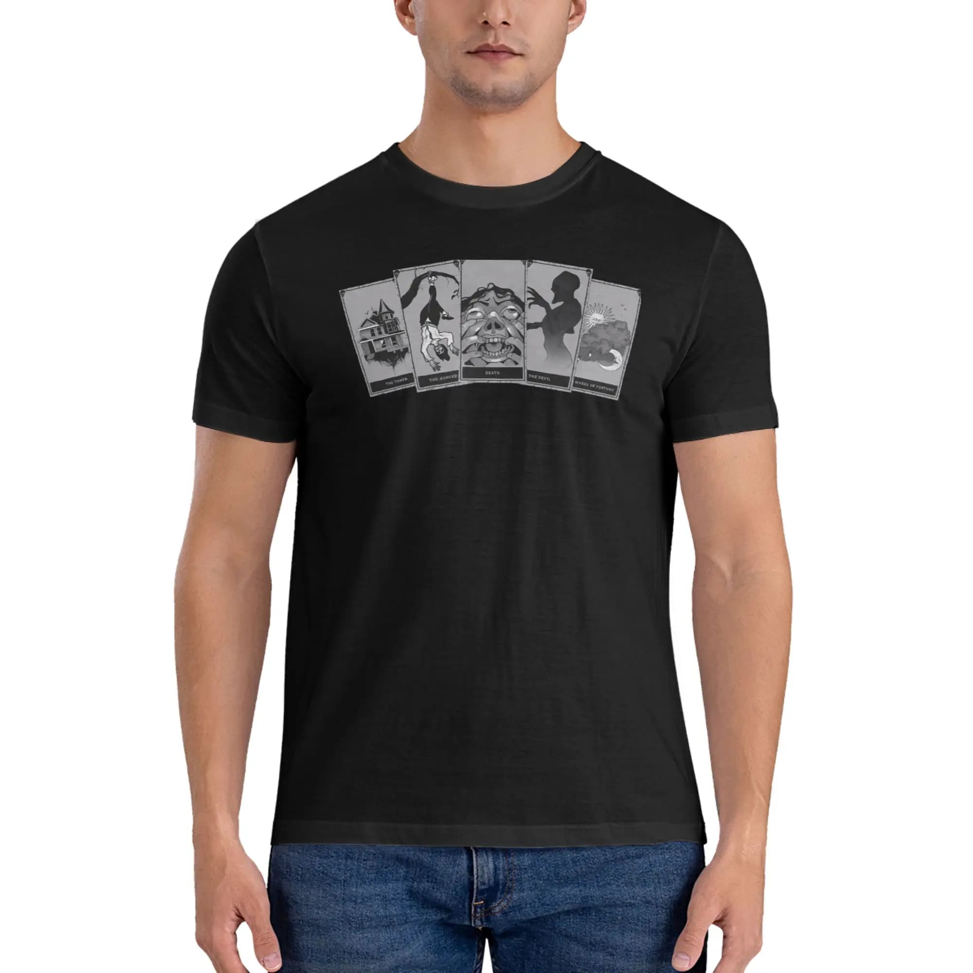 Nuovo Arrivo: T-shirt Stile Regolare con Carte dei Tarocchi Phasmophobia, per Sport e Tempo Libero, con Schemi di Colori Scuri