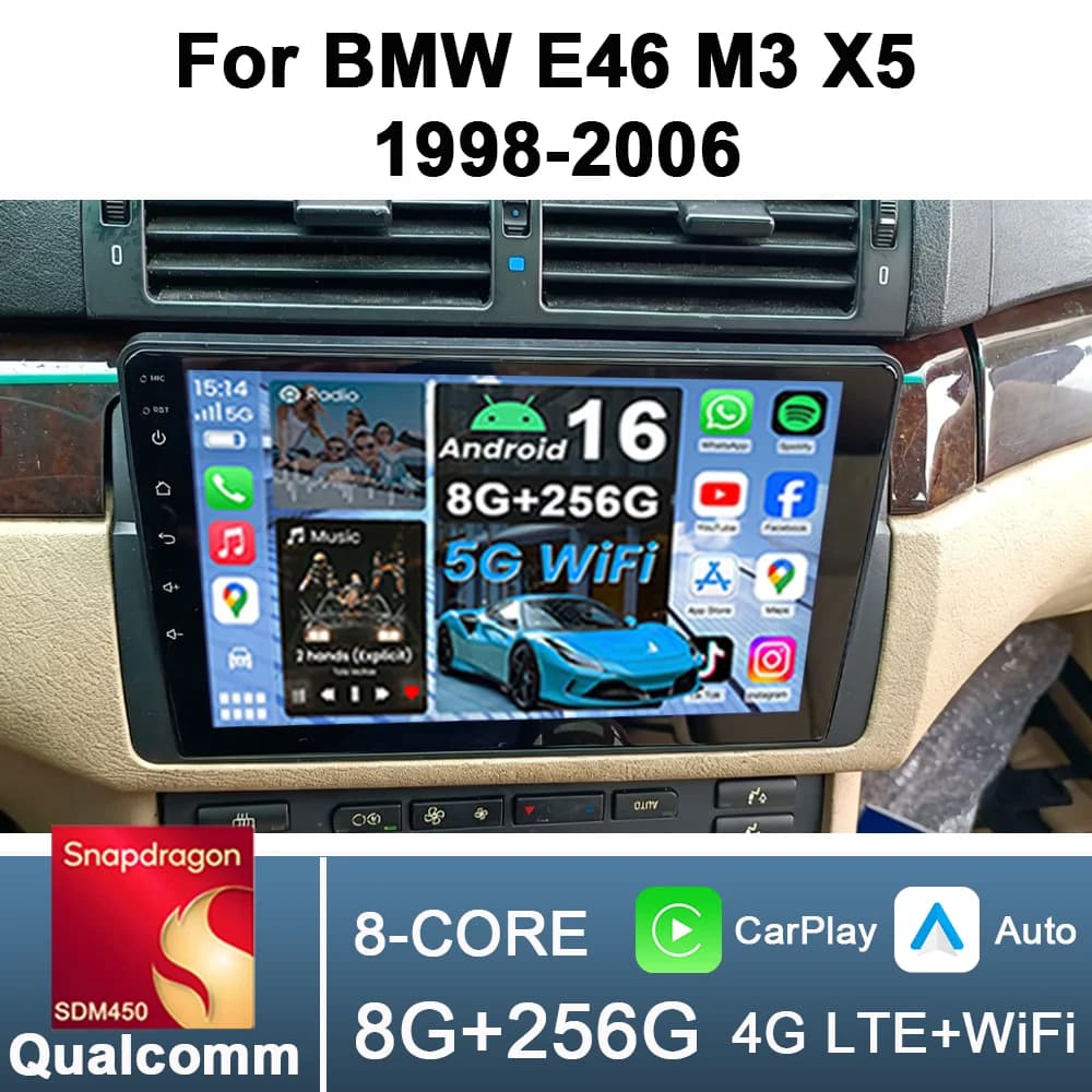 Car Radio for BMW E46 M3 X5 1998-2006 Multimedia Carplay Player Stereo Auto Audio Headunit Android 9'' Navigation GPS IPS Screen
