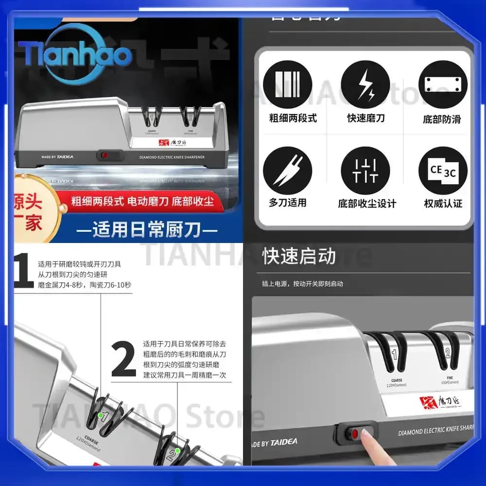 Electric Knife Sharpener for Home and Commercial Use Portable Fast Blade Sharpening Tool for Scissors and Kitchen Knives