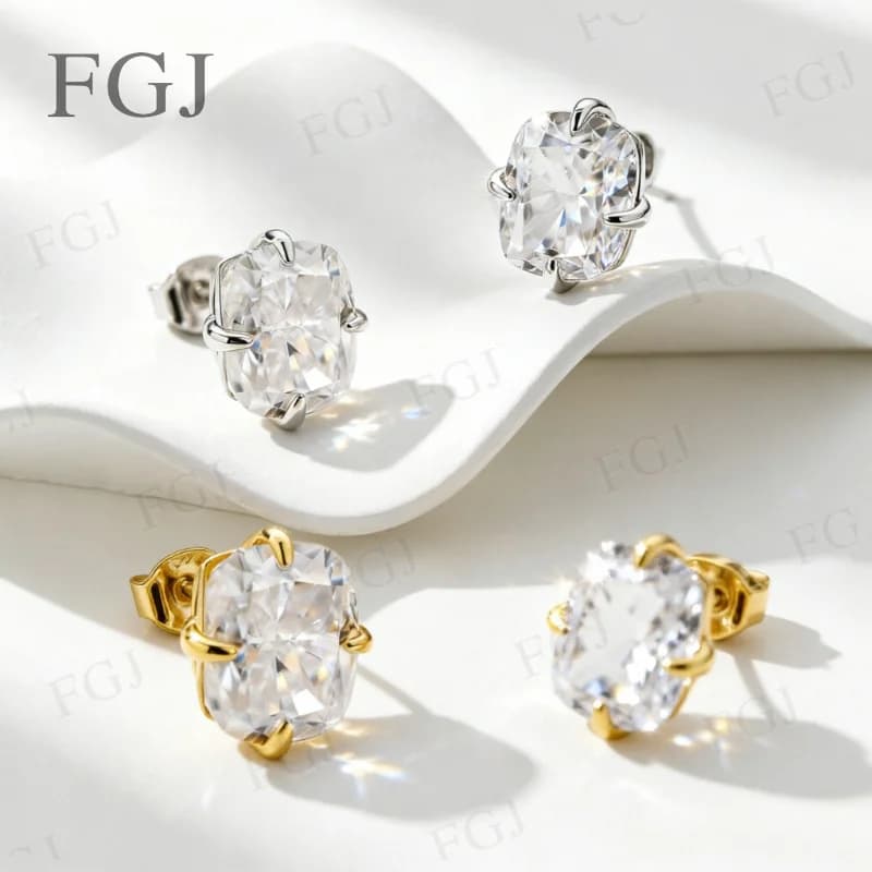 925 Sterling Silver Moissanite &Zircon Stud Earrings for Women Simple Versatile 4 Claws Fine Jewelry Gift Wedding Trendy Jewelry
