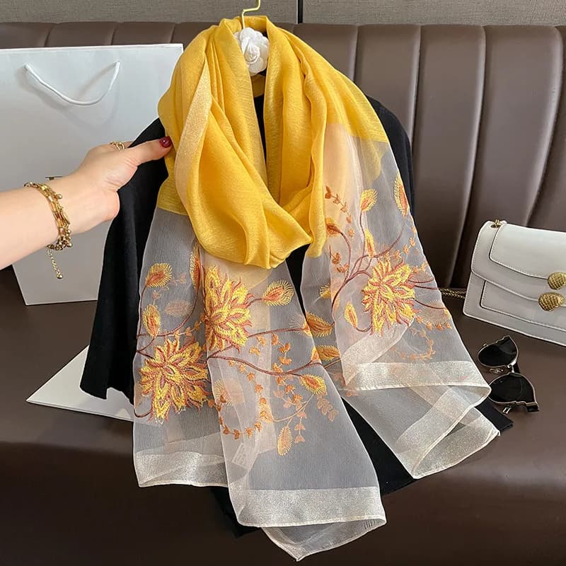 Sciarpa in Seta Tinta Unita Primavera Estate da Donna, Versione Semplice ed Elegante, Sciarpa Lunga, Sciarpa Avvolgente, Bufanda, Sciarpa Parasole, Coperta, Echarpe, Poncho