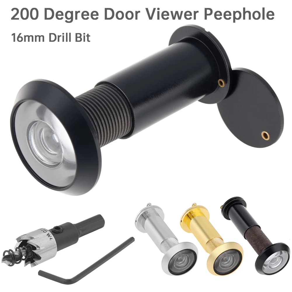 Spioncino per porta da 16 mm e 200 gradi, lente in vetro, grandangolo, fori di sicurezza per porte da 35-60 mm, spessore con trapano da 16 mm