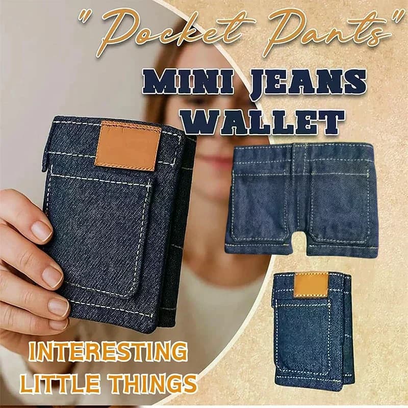 Pocket Pants Mini Jeans Wallet, Jean Wallet, Cute Foldable Denim Coin Purse Small Card Holder, Portable Retro Pants Style Wallet