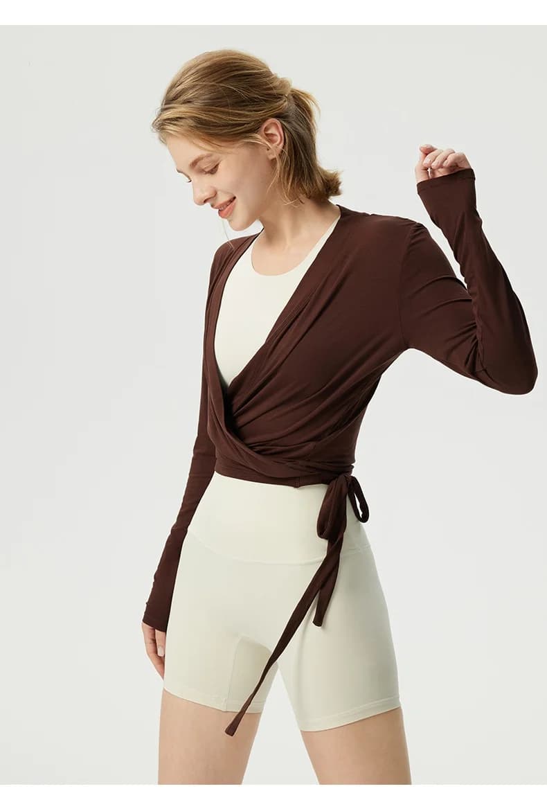 Long-sleeved t-shirt with women's cross strap for yoga Pilates Race Outdoor sports Top wide Breathable Soft Gym Fitness