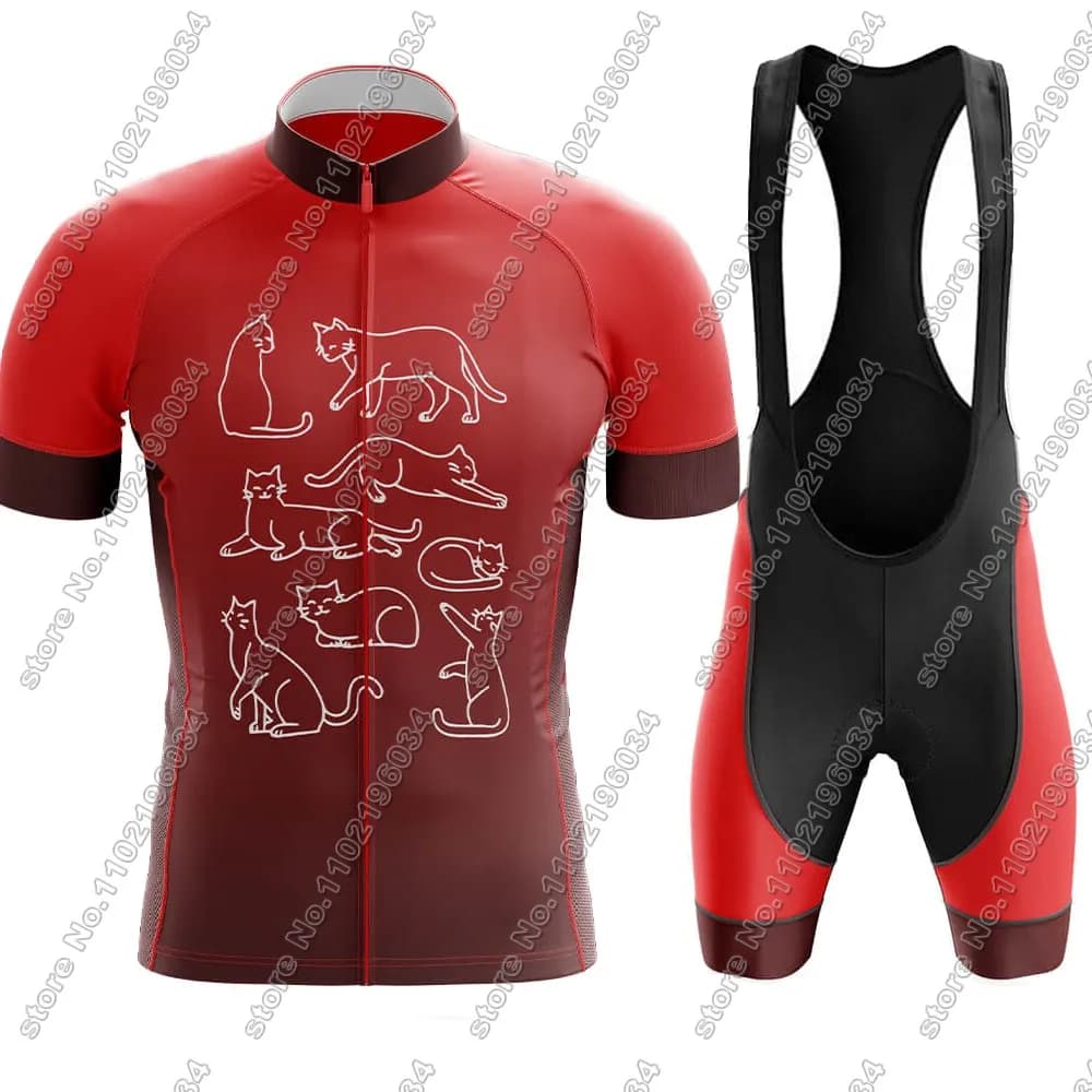 Funny Cat 2024 cycling Jersey Set Cartoon Anime men clothing Red Road Bike Shirt Suit Bicycle bib Shorts MTB Wear Ropa Maillot