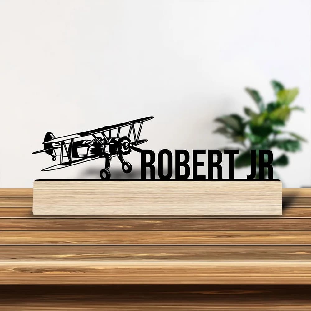 1pc Desktop Metal Ornaments Custom Name Equipped with A Wooden Base Home and Office Decorations,Christmas Gifts