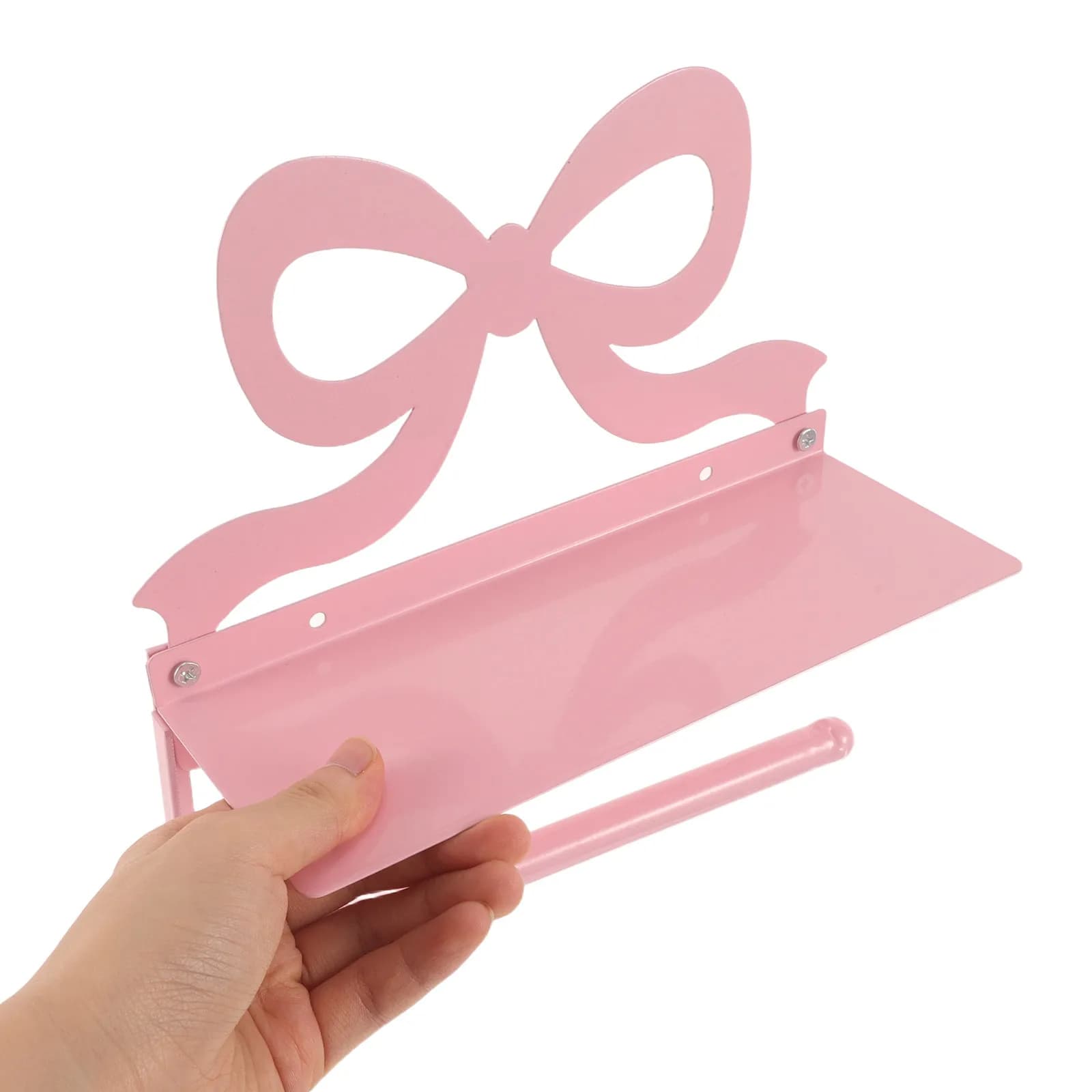 Pink Bow Metal Wall Mounted Toilet Paper Holder Bathroom Tissue Rack Phone Shelf Waterproof Heavy Duty Organizer
