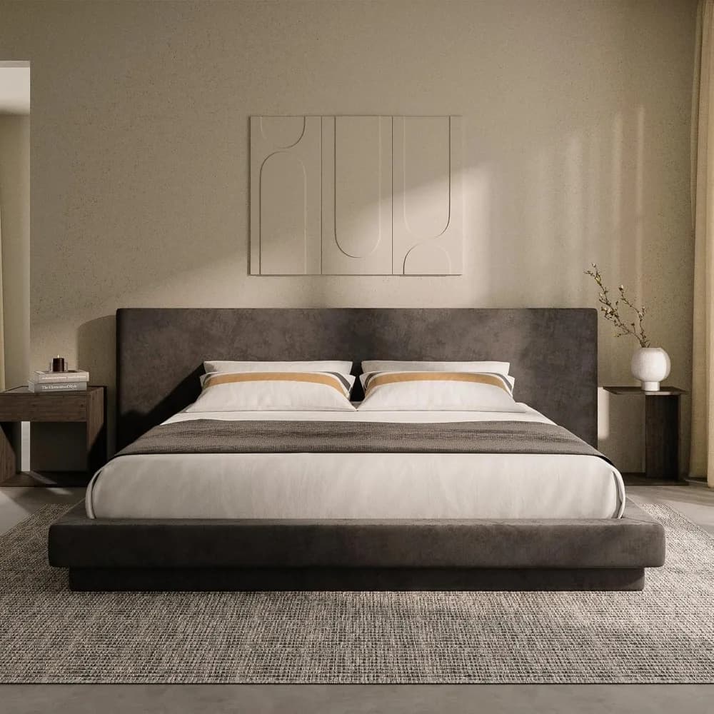 Base letto matrimoniale Cloud King con testiera imbottita extra larga, piattaforma completamente imbottita in schiuma da 5 pollici, facile da montare - Personalizzabile