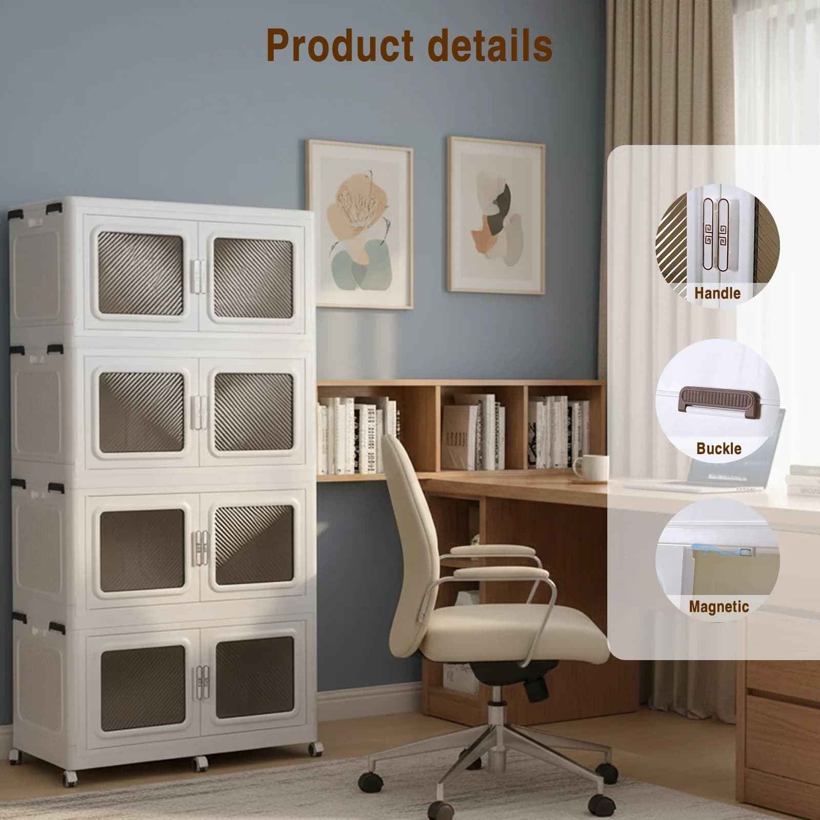 Contenitori Impilabili a 4 Livelli con Ruote, Scatola di Stoccaggio Pieghevole con Coperchio e Porta Trasparente per Casa, Cucina, Ufficio