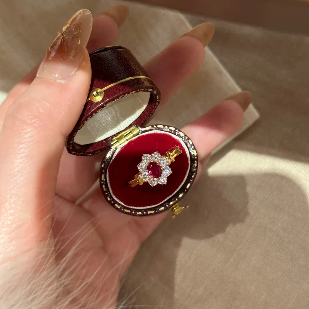 High End Design S925 Sterling Silver Jewelry Set Including Stud Earrings Pigeon Blood Red Treasure Ring And Red Diamond Earrings