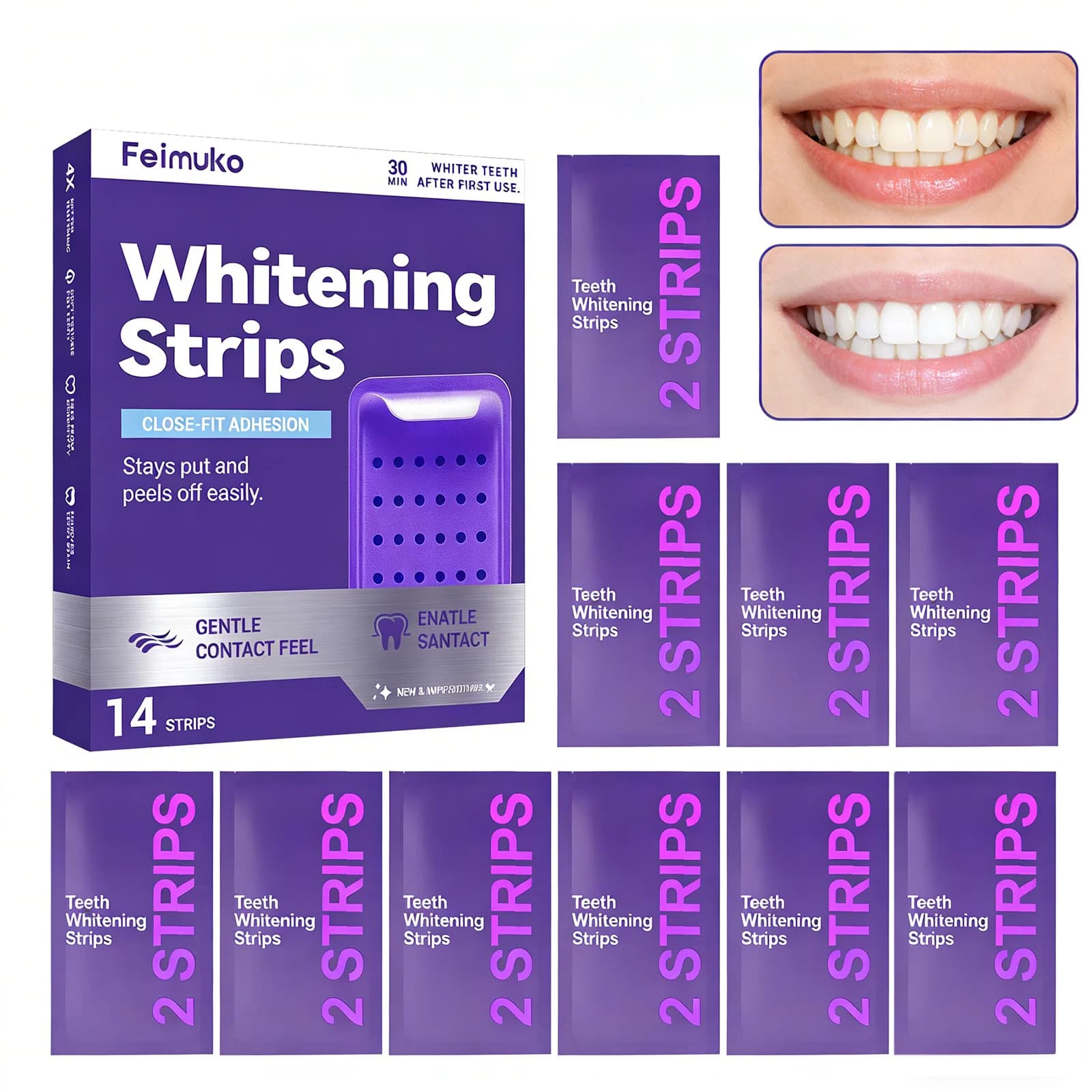 Purple Whitening Strips for Sensible Tooths, Remove Yellow Macchies and Refresh the Altar, Long-Term Bright Smile, Sicure for the Nail Polish
