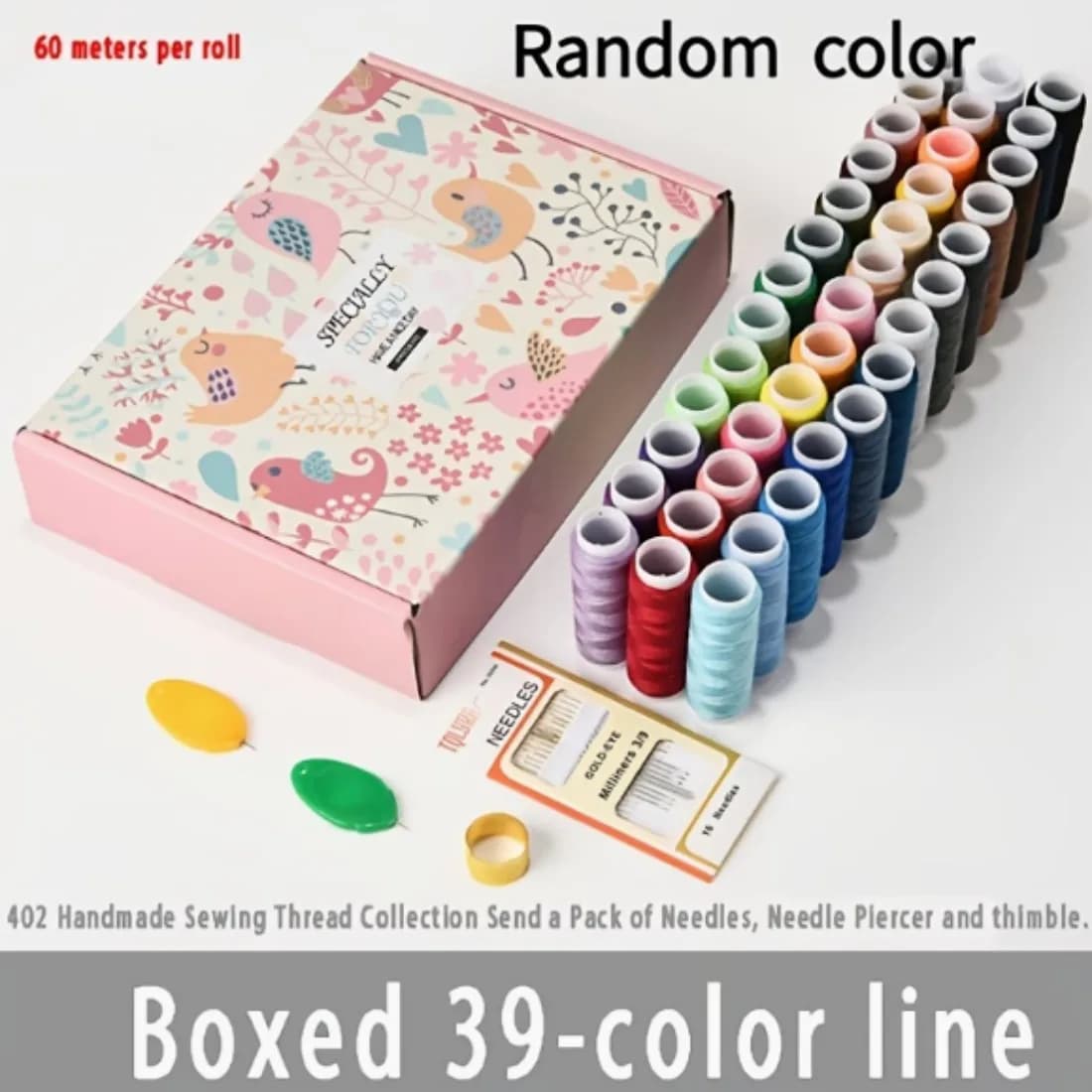 Set di 39 colori di filo da cucito in poliestere, kit per cucito a mano e a macchina, resistente, per fai da te, forniture per principianti