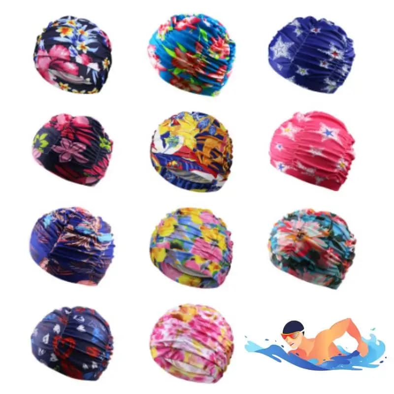 Cuffie da Nuoto Unisex con Protezione per le Orecchie, Cappelli da Nuoto in Tessuto Stampato Flessibile e Resistente per Donne, Uomini, Bambini e Adulti, Cuffie da Bagno