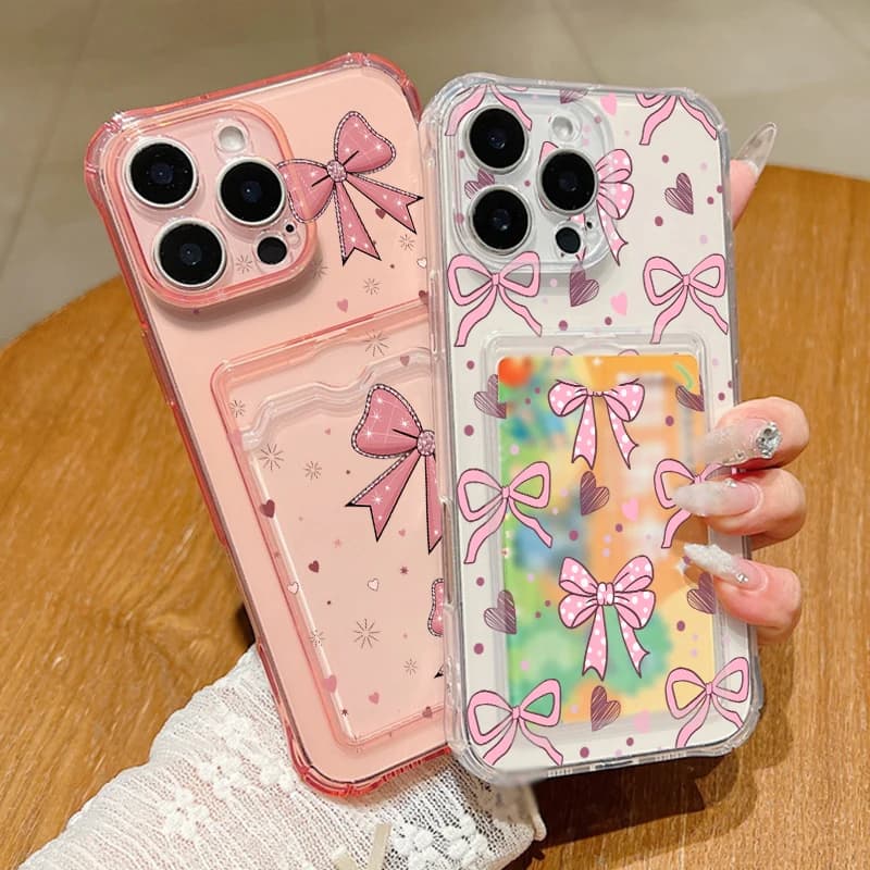 Colorful Cartoon Bowknots Print Card Slot Case For iPhone 17 Pro Max iPhone 16 15 Pro Max 14 13 11 16E 17E Card Holder Cover