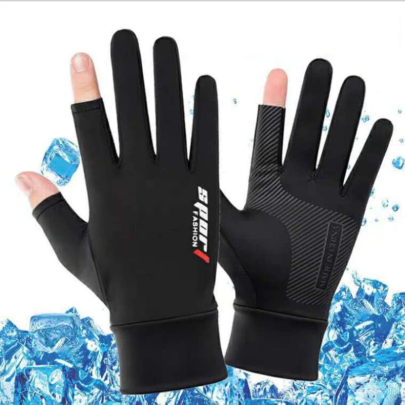 Summer Gloves Men Ice Silk Sun Protection Driving Non-Slip Breathable Thin Touch Screen Elastic Cycling Fishing Fingerless Glove