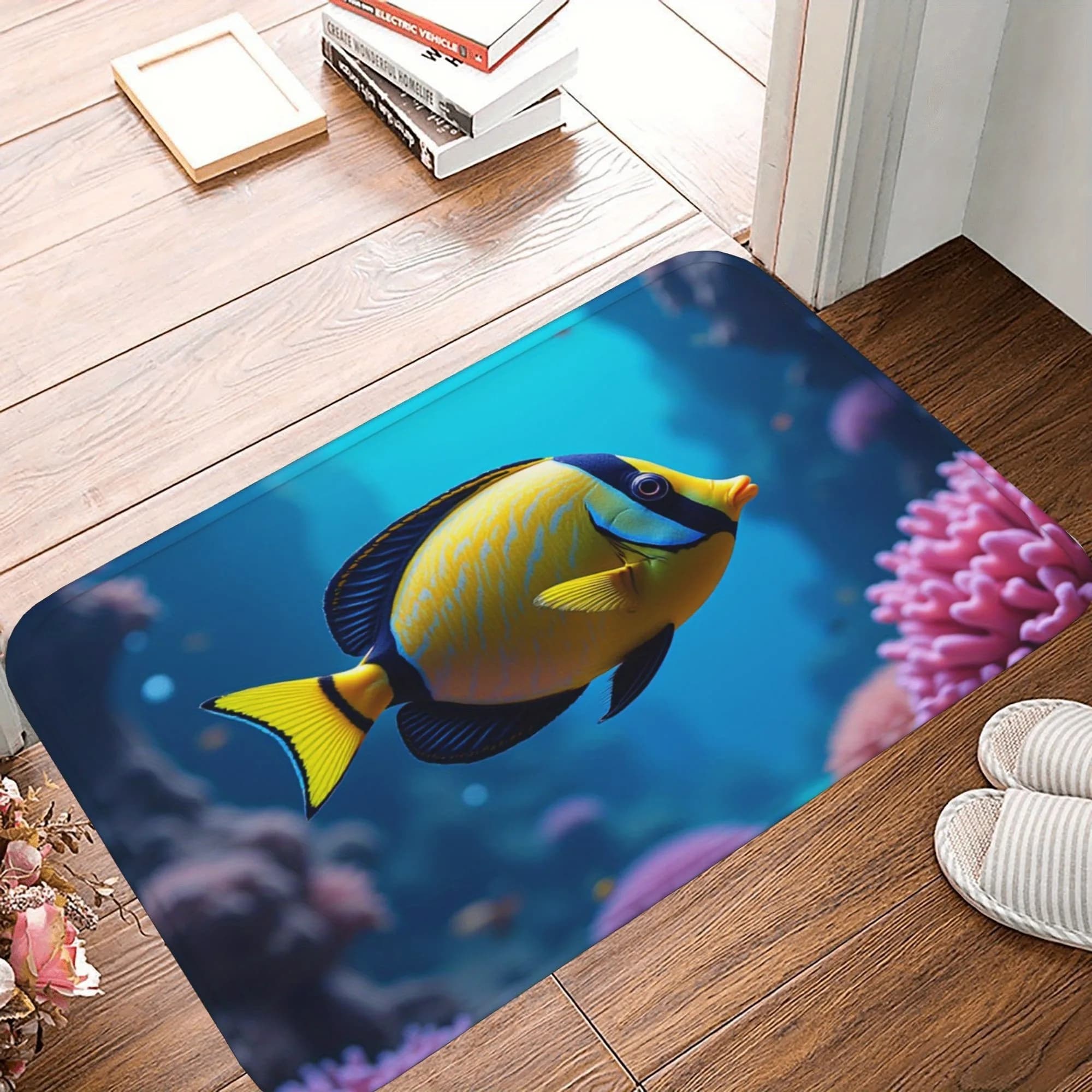 1PC Pesci tropicali e barriera corallina Tappeto da cucina Tappetino antiscivolo Design pop Tappeto da bagno Tappetino da bagno Tappeto per la casa Lavandino Lavanderia Decor