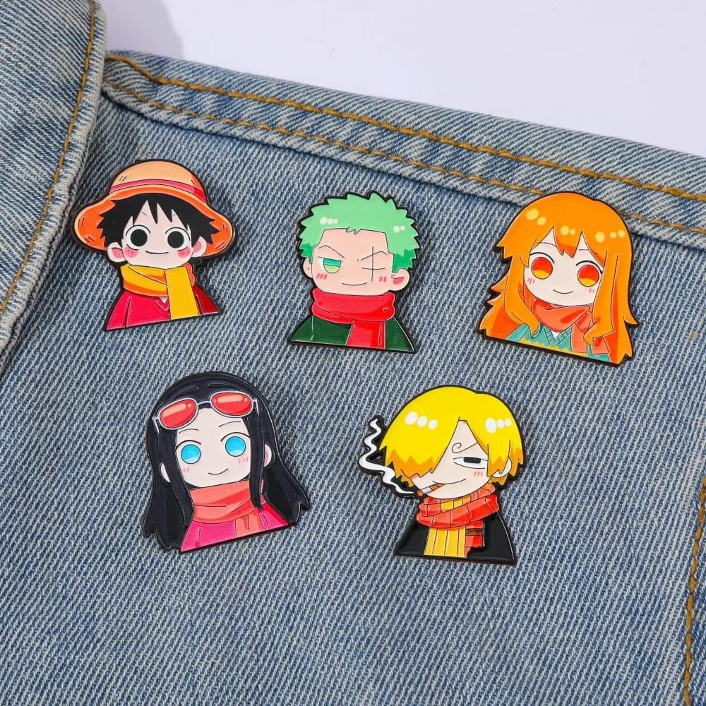 5 Pcs Cute Anime Cartoon Brooch Funny Nami Luffy Zoro Enamel Pin Metal Badge Jewelry Backpack Clothing Accessories Gift