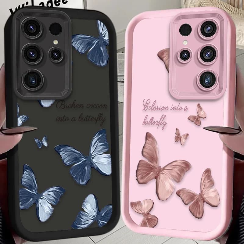 Back Butterfly Phone Case For Samsung Galaxy S24 S25 S23 Ultra S22 S21 Plus FE A36 A56 A26 A06 A15 A35 A55 5G Coverage