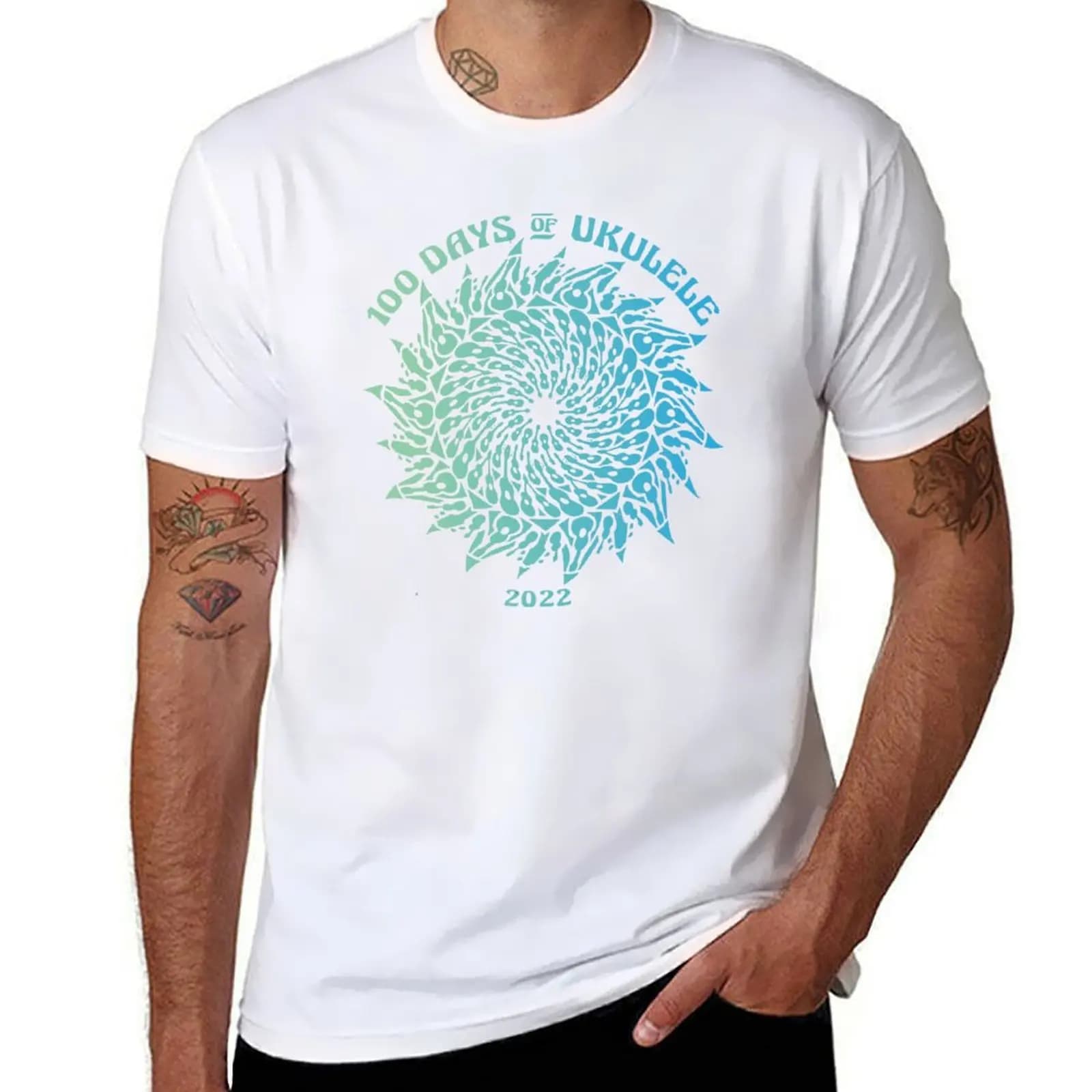 2022 Mandala 2: Light Gradient - T-shirt 100 Days of Ukulele T-shirt girocollo di grandi dimensioni