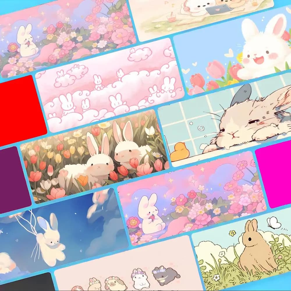 Adorable Playful Cute Cartoon Rabbit Bunny Mouse Pad Non-Slip Large Desk Mat Thick Stitched Edge Gaming Mousepad