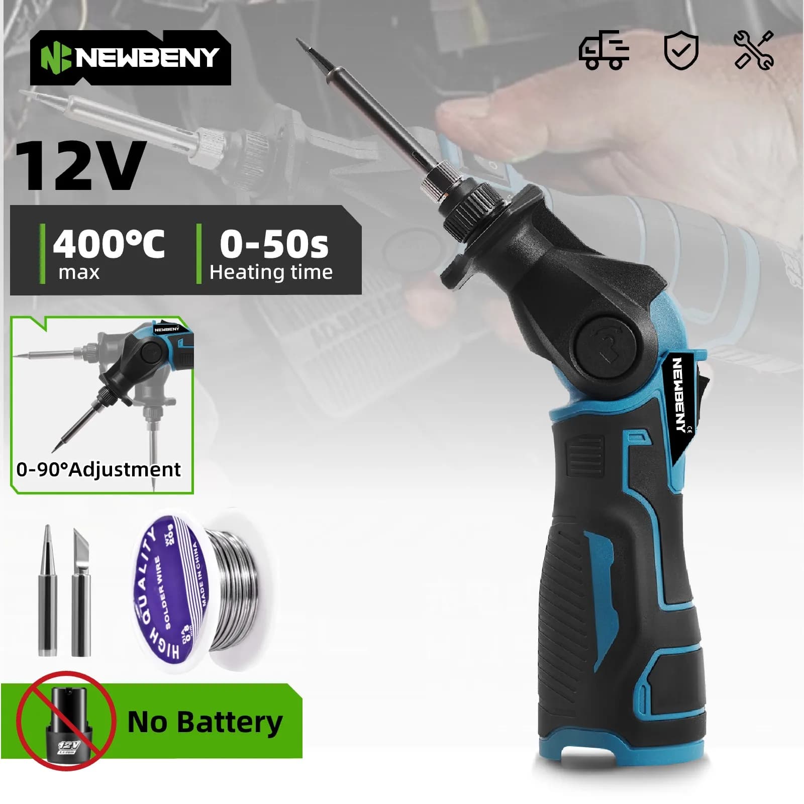 NUOVOBENY 400 ℃ Pistola per saldatore elettrico a batteria da 30 W 90 ° Pistola per saldatura di regolazione per riscaldamento a ventosa per saldatura da 12 V Rimuovi PowerTool