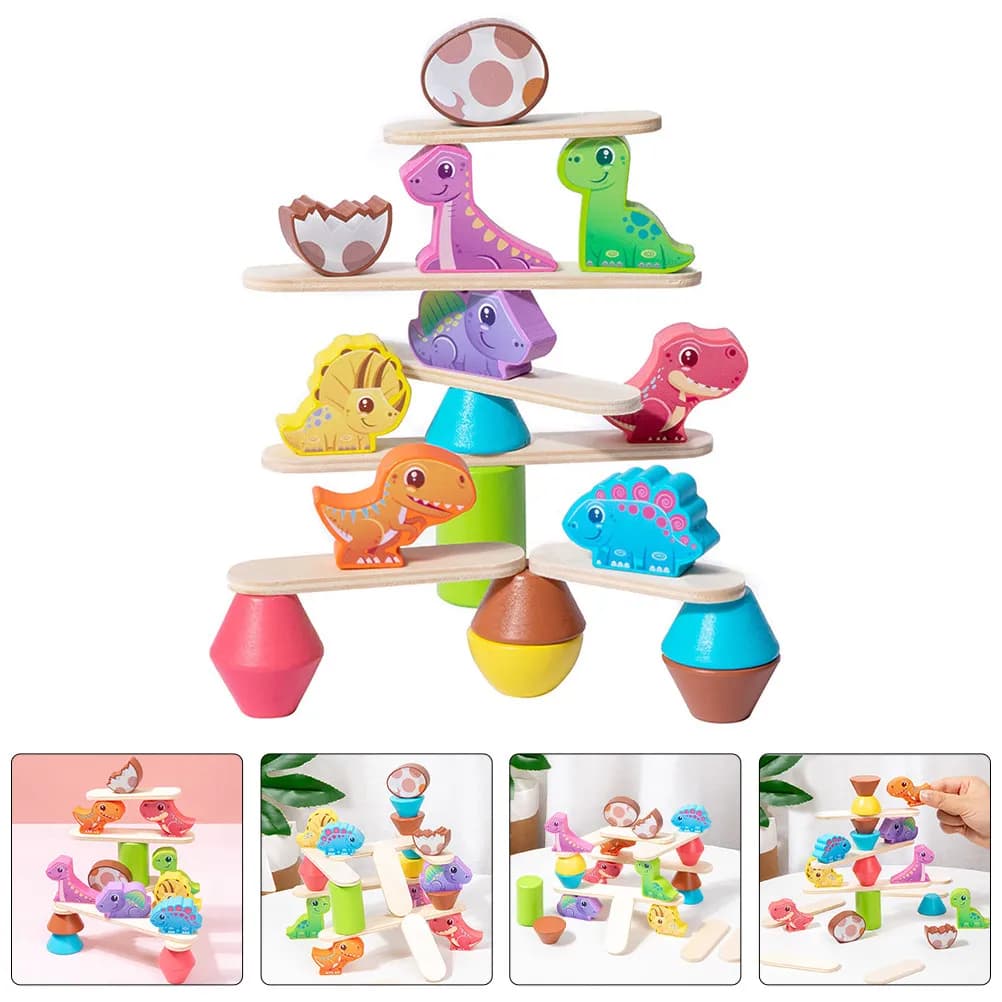 1 set di blocchi di legno colorati con dinosauri dei cartoni animati, gioco educativo per bambini, gioco di interazione genitore-figlio