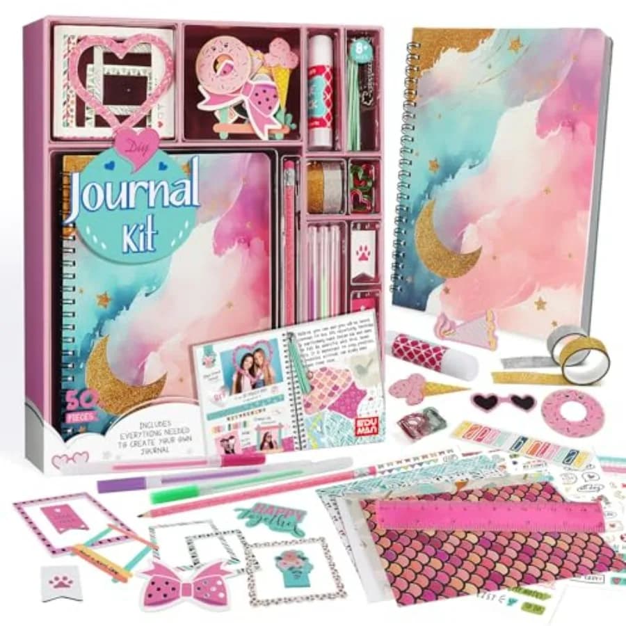 Pink DIY Journal Kit for Girls, Stationery Set, Journal Set for Tween and Teen Girls, Scrapbook and Diary Supplies Set, Journal