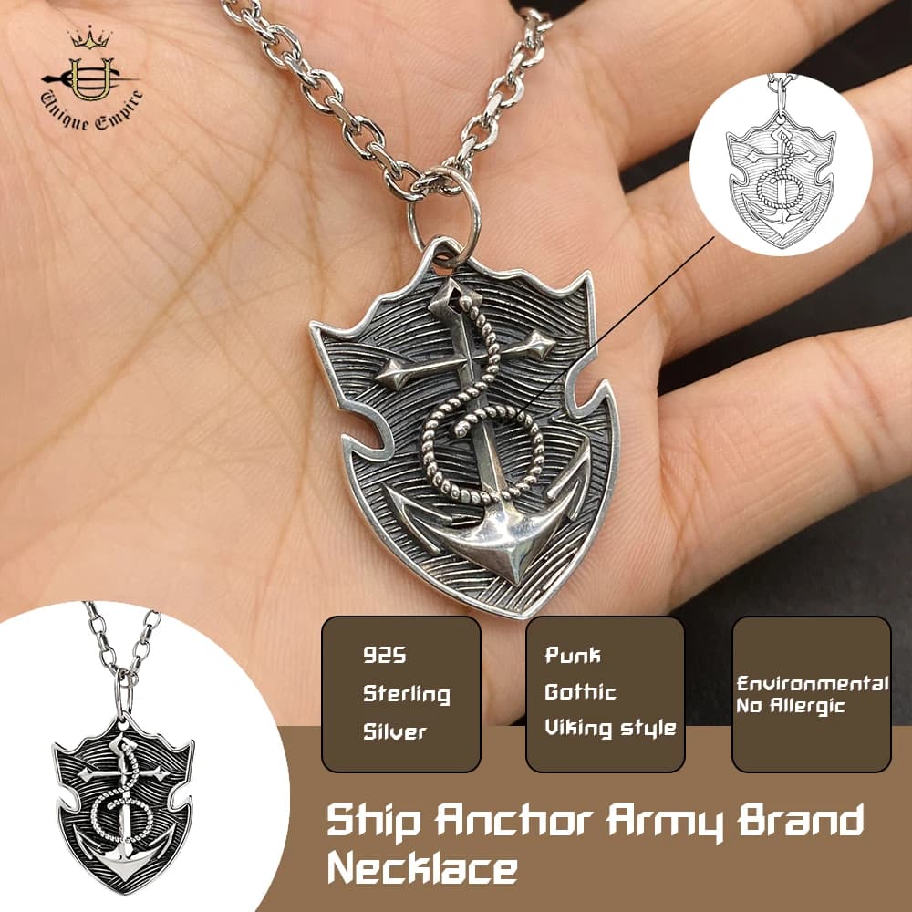 S925 Sterling Silver Anchor Necklace for Men Wind Boat Pendant Hip-Hop Fashion Bold Fearless Design Cross-border Men's Jewelry
