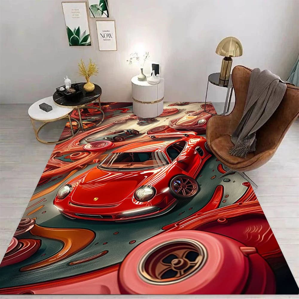 Tappeto Decorativo 3D Supercar, Tappeto di Lusso con Grafica Auto Sportiva, Antiscivolo e Lavabile, per Garage, Regalo per Appassionati di Auto